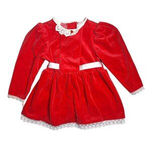 Evy of California Red Velvet Dress White Collar‎ Ribbon Belt Girls 4T Vintage